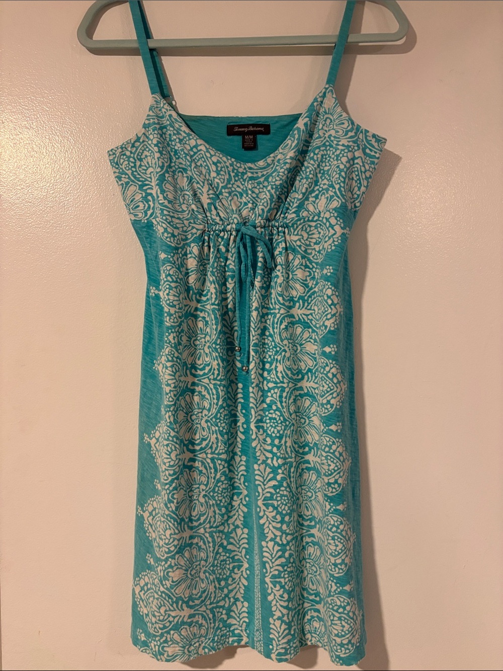 Tommy Bahama Teal & White Floral Midi Sundress with Tie Waist- Medium